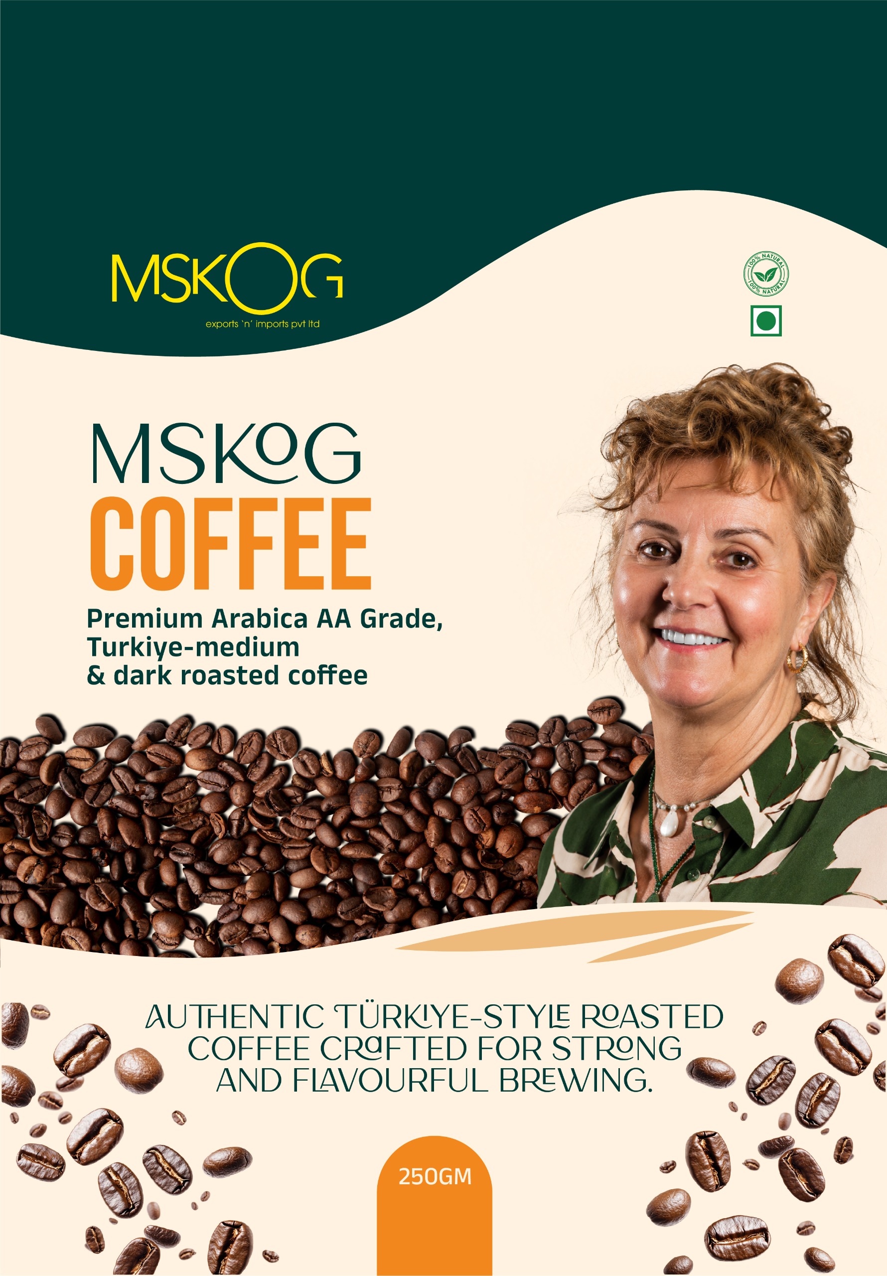 MSKOG Turkiye-style premium Arabica AA grade roasted coffee pack